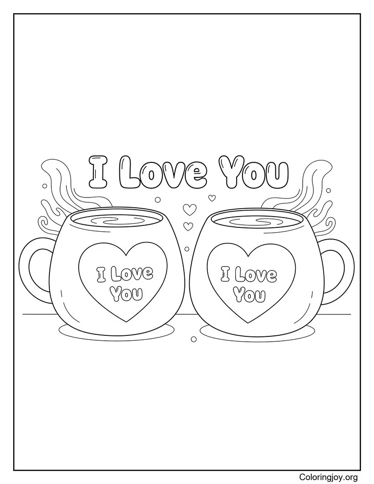 Heart Mug Duo I Love You coloring page