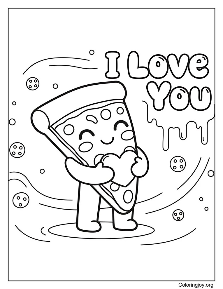 Pizza I Love You Slice coloring page