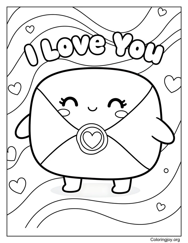 Sealed Love Note With I Love You coloring page