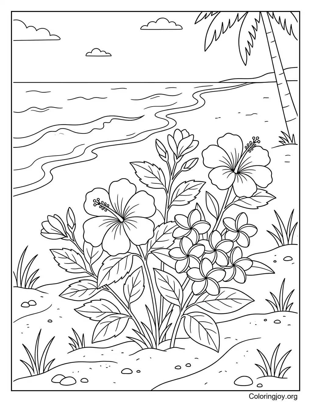 Pretty Beach Flowers Tropical coloring page