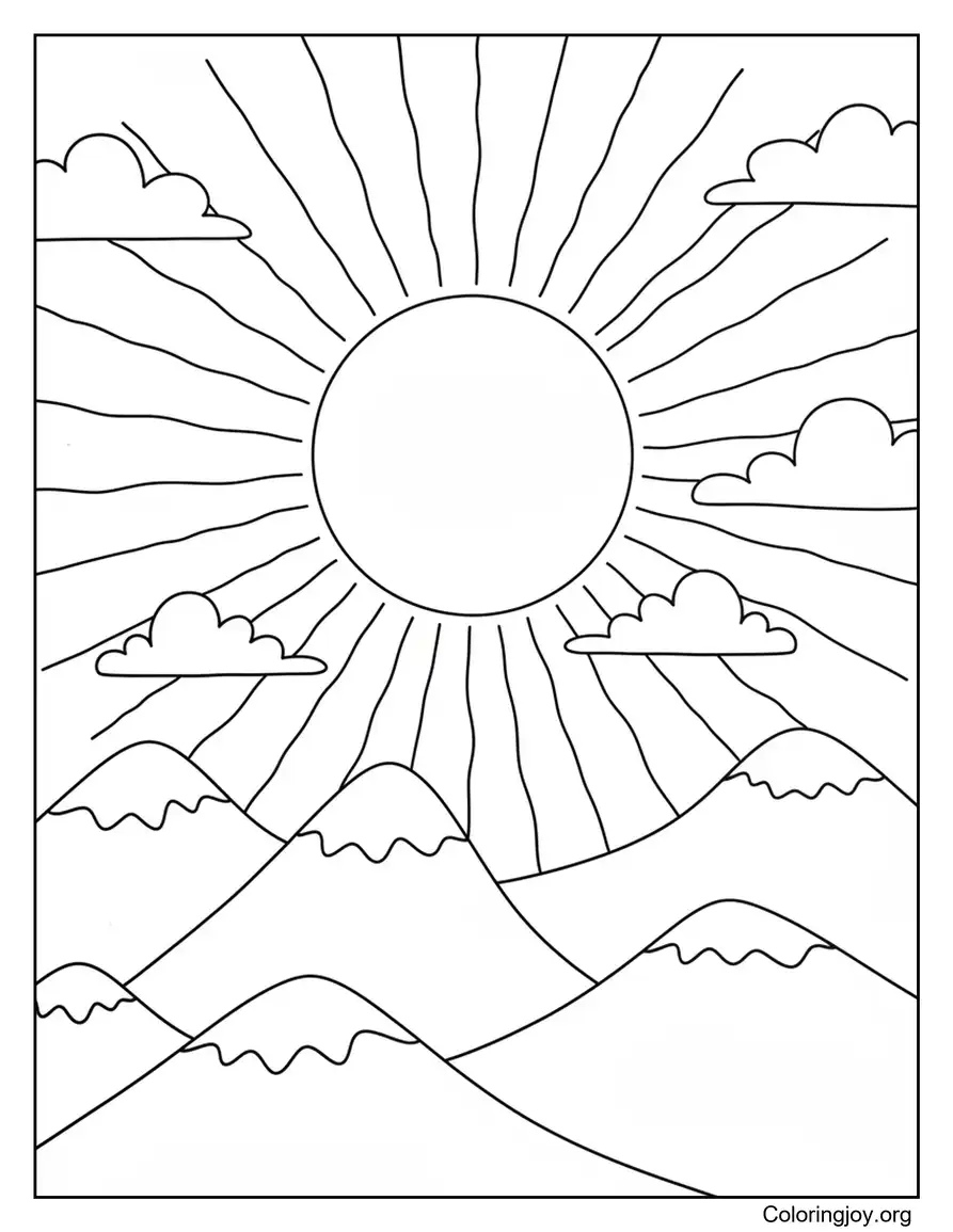 Mountain Sunset Scene coloring page