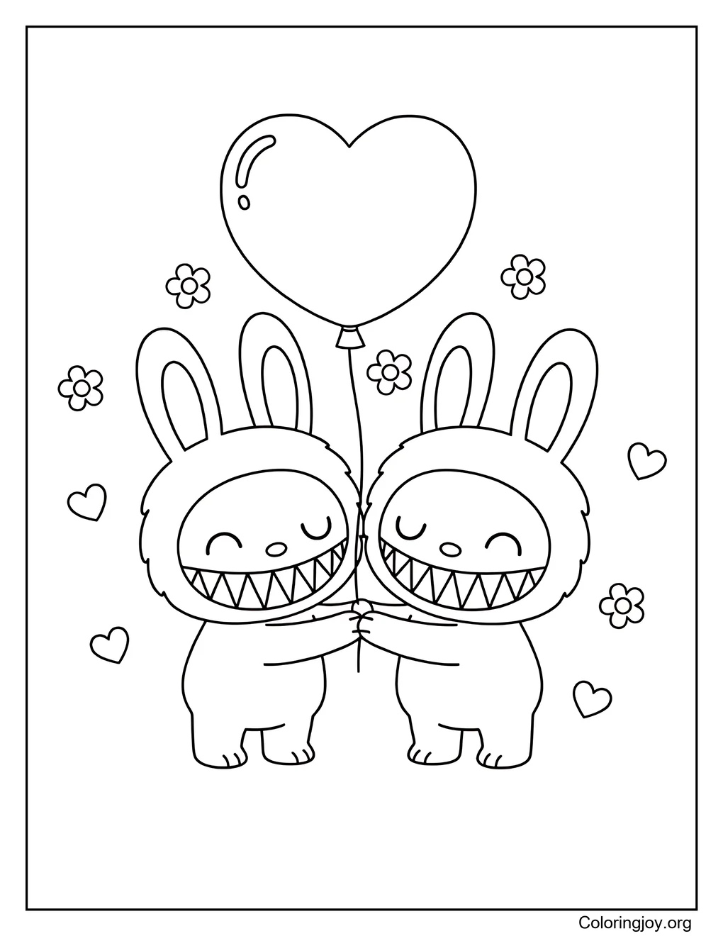 Dos Labubu San Valentín página para colorear