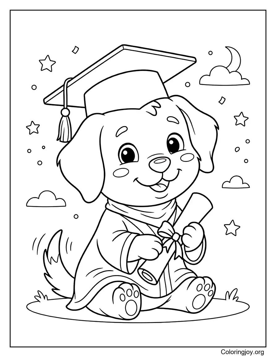 Cartoon Puppy Graduate With Graduation Hat coloring page