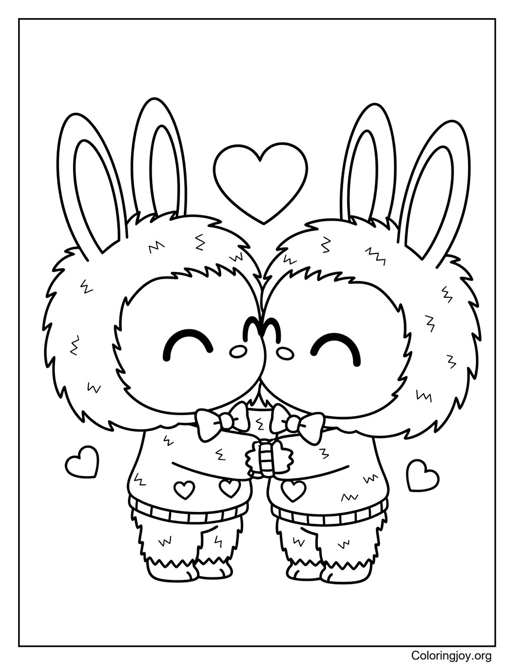 El dulce abrazo de San Valentín de Labubu página para colorear