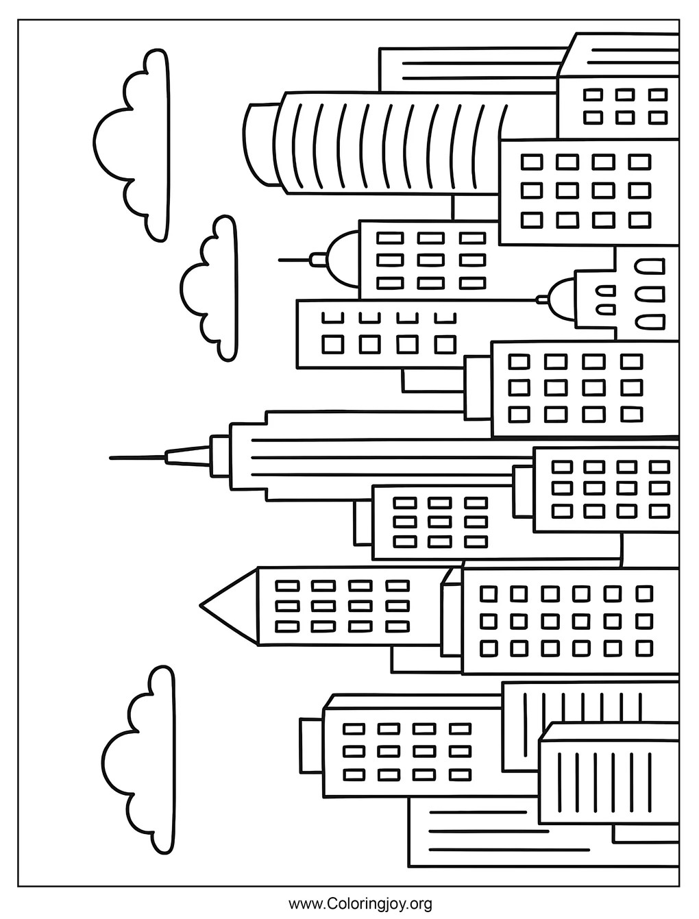Cartoonish city skylines coloring page