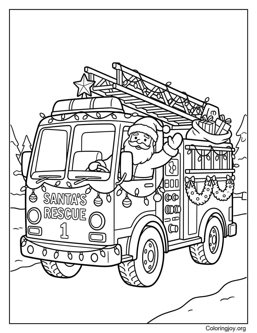 Coloriage de camion de pompiers de Noël