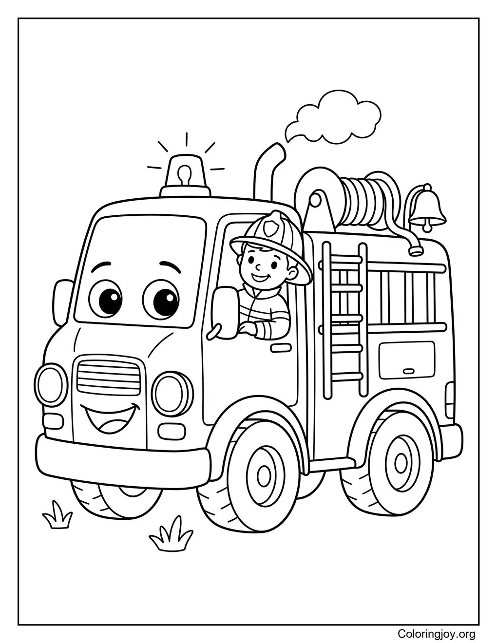 Coloriage facile de camion de pompiers pour les tout-petits