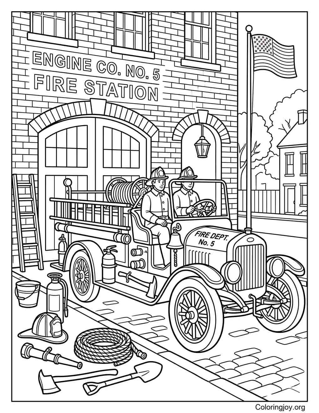 Coloriage de camion de pompiers vintage
