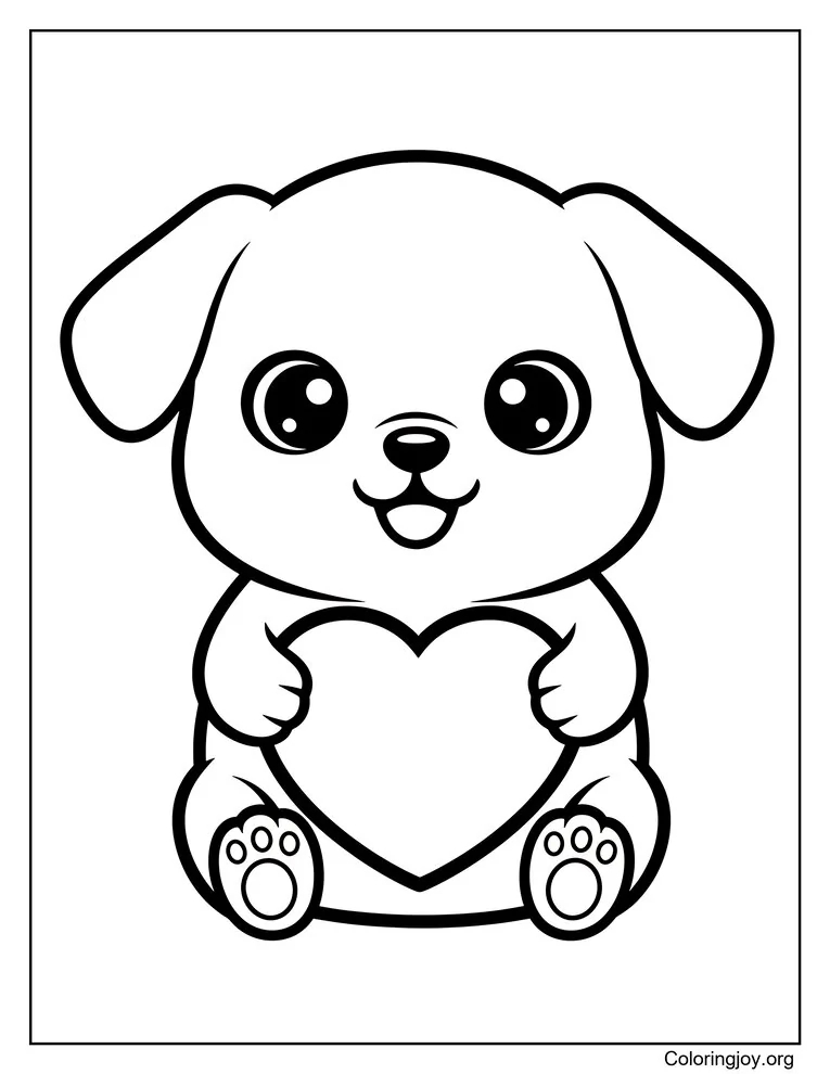 Perro sosteniendo un corazón para colorear
