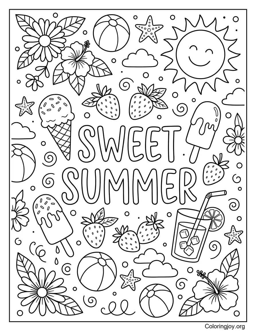 Hoja para colorear gratis de dulce verano página para colorear