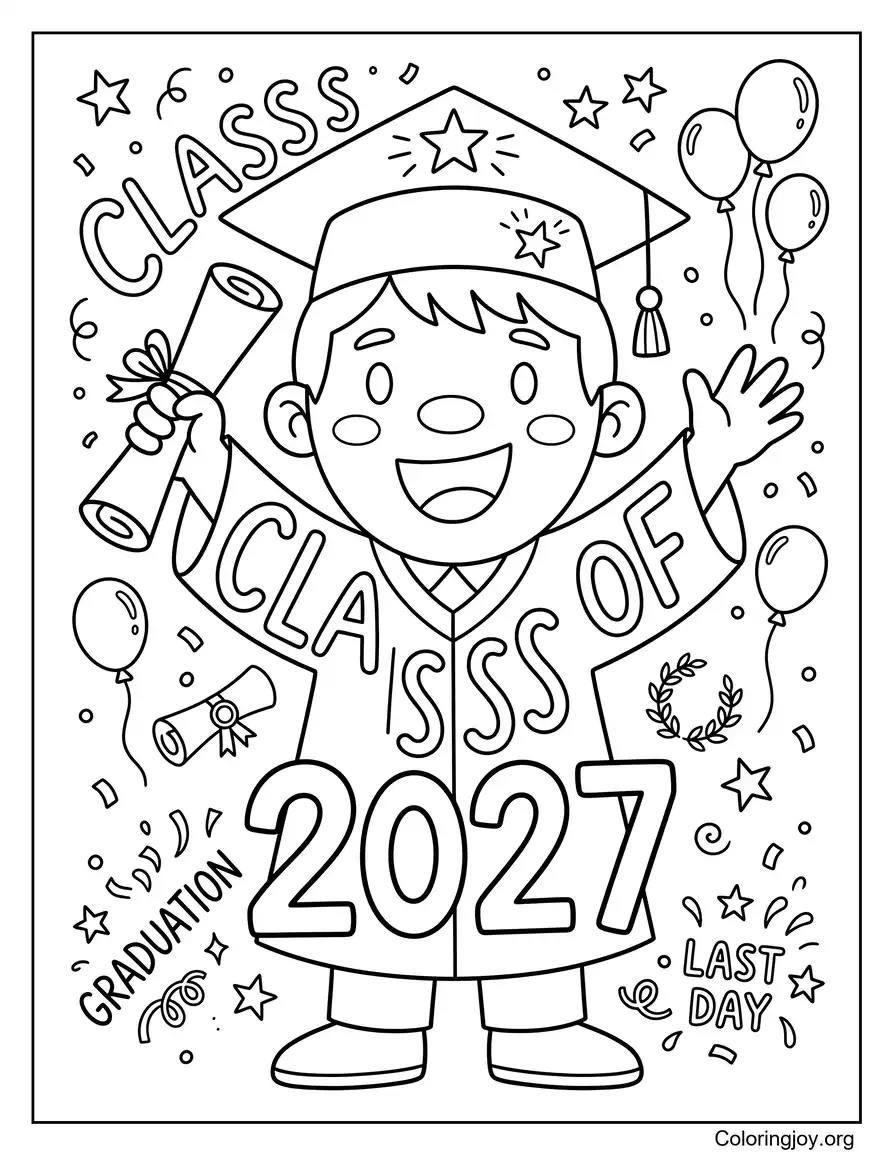 Class Of 2027 Graduation Celebration Outline coloring page
