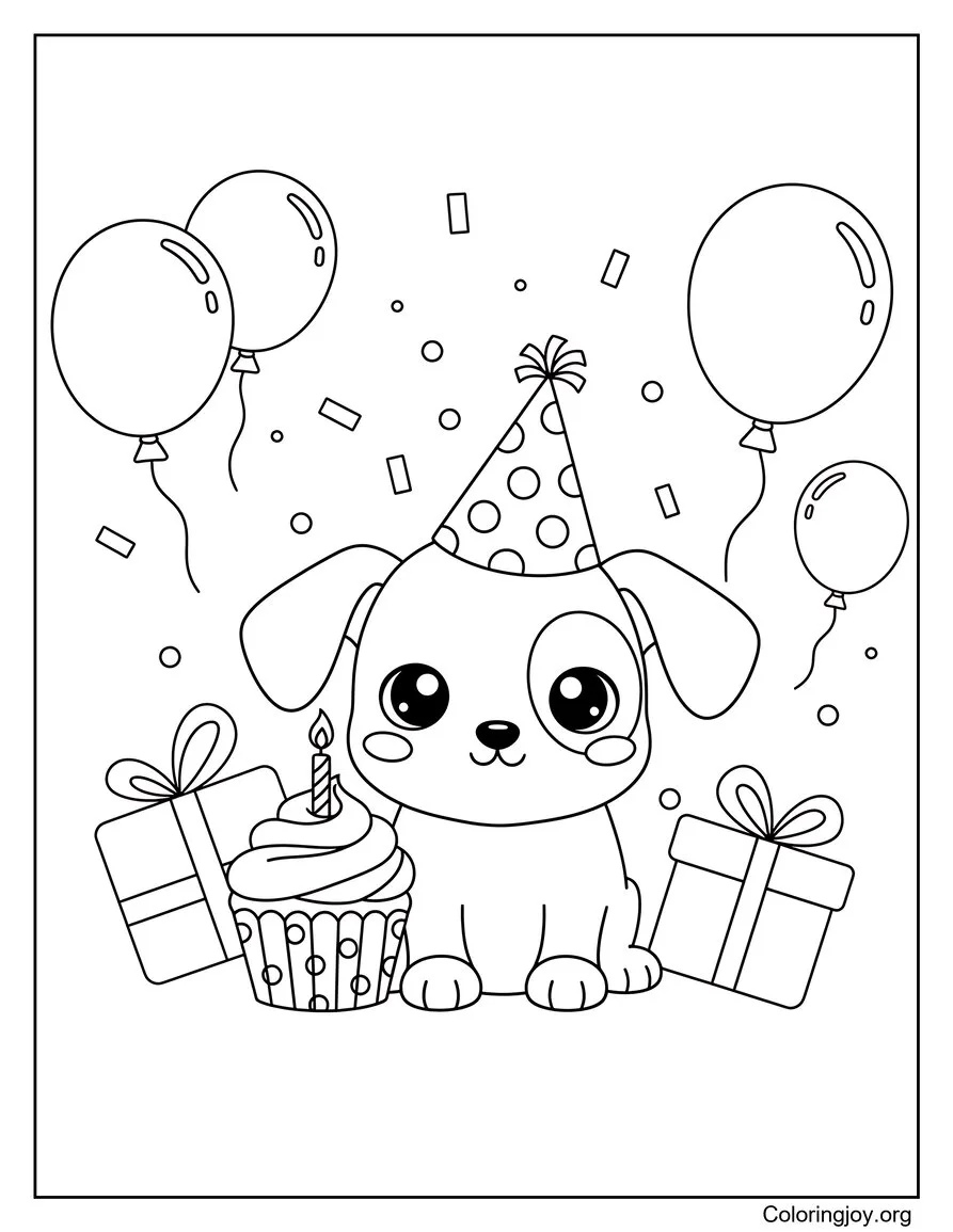 Joyeux chiot avec cupcake d'anniversaire