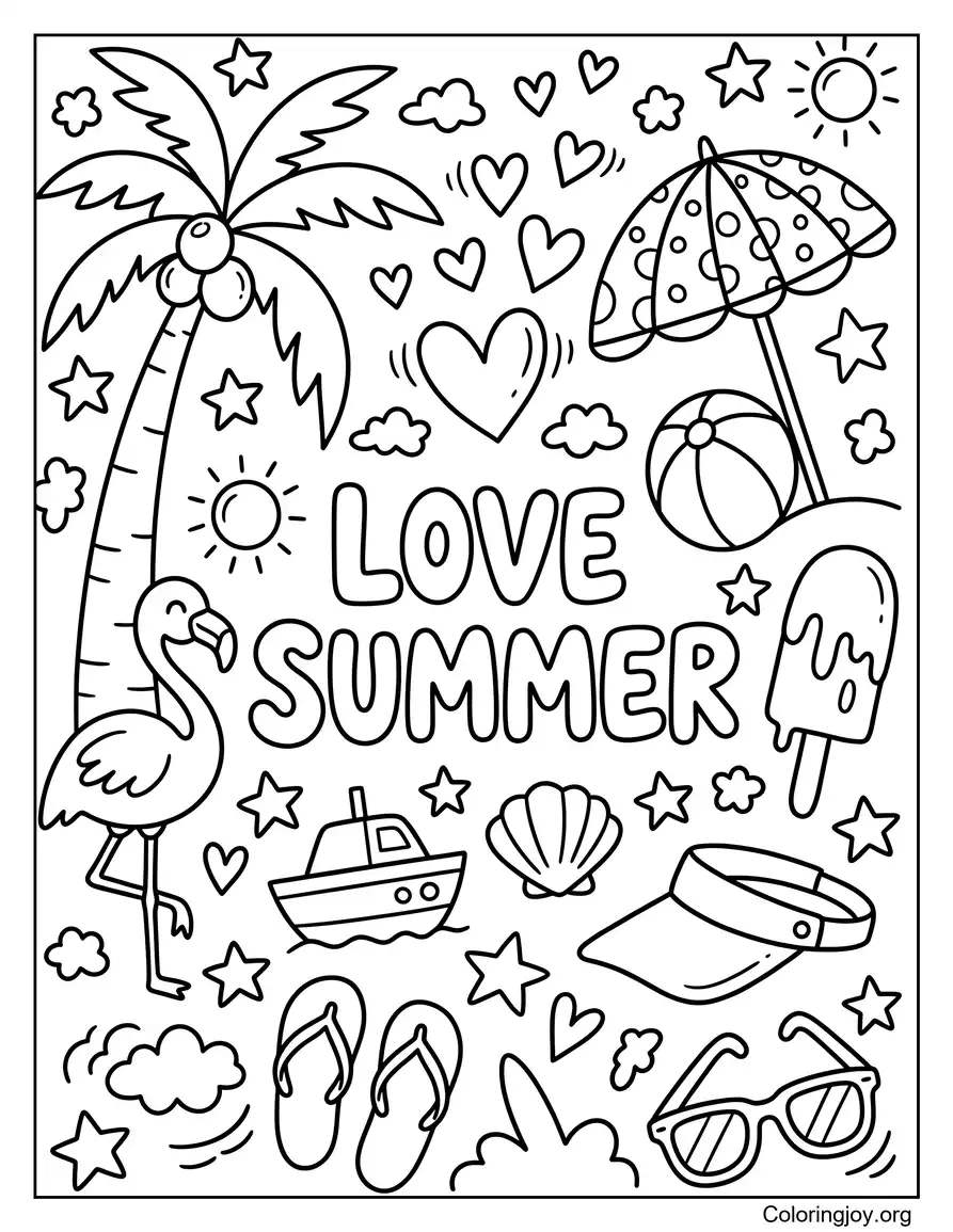 Amor Verano Para Colorear Gratis página para colorear