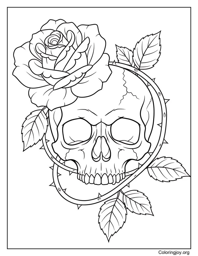 Rose Skull Coloring Page