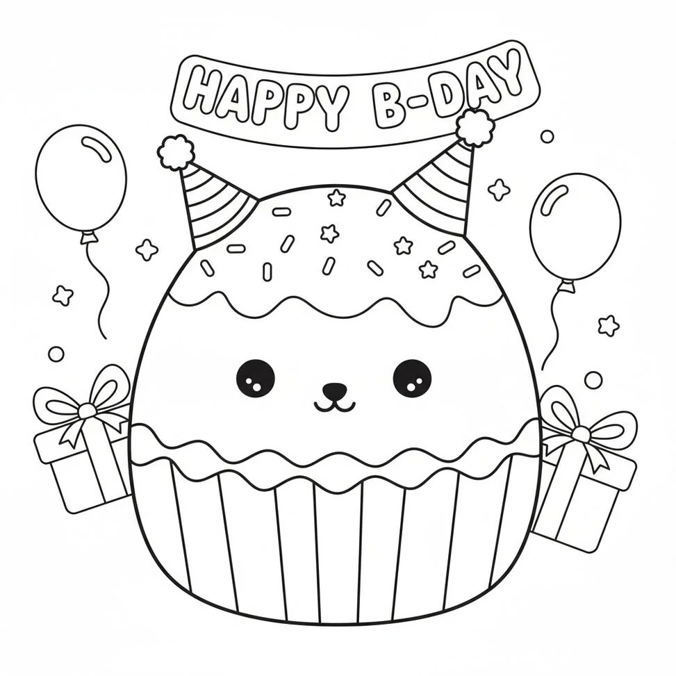 Cute Squishmallow Happy Birthday coloring page
