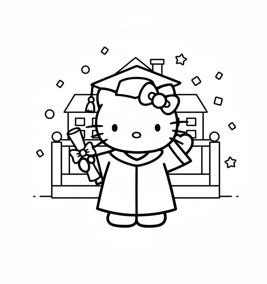 Hello Kitty Página para colorear de graduación