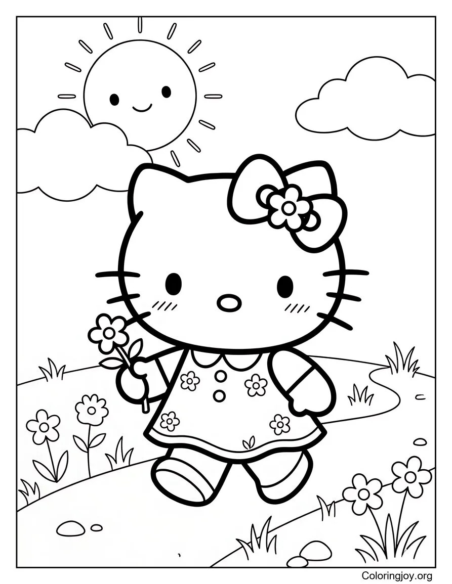 Sunny Mood Kitty Coloring Sheet coloring page