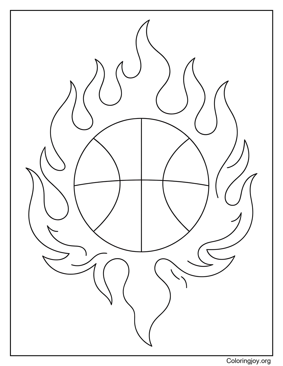 A basketball is surrounded by exciting flames.
