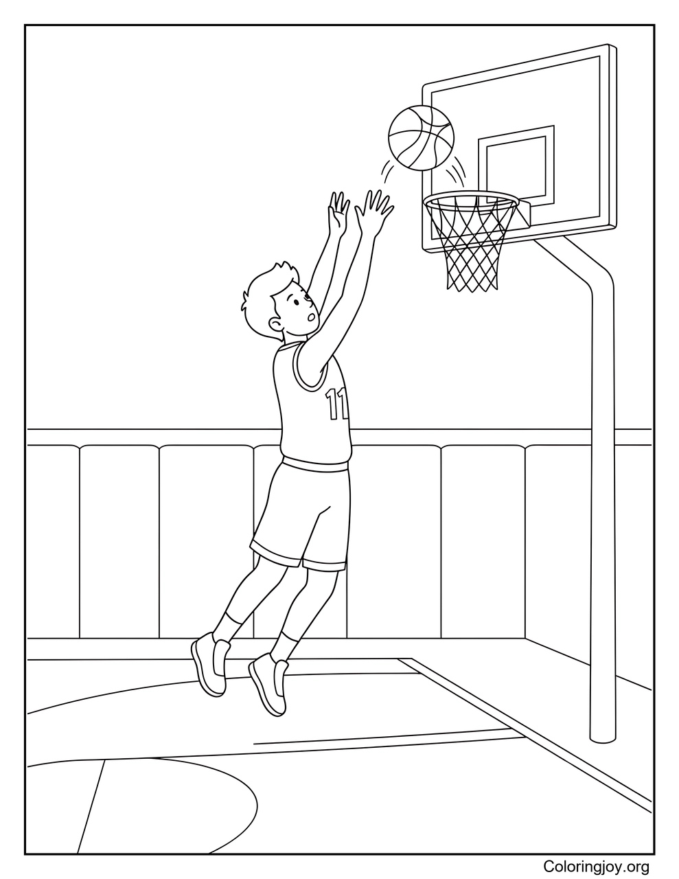 A player jumps high for a rebound.