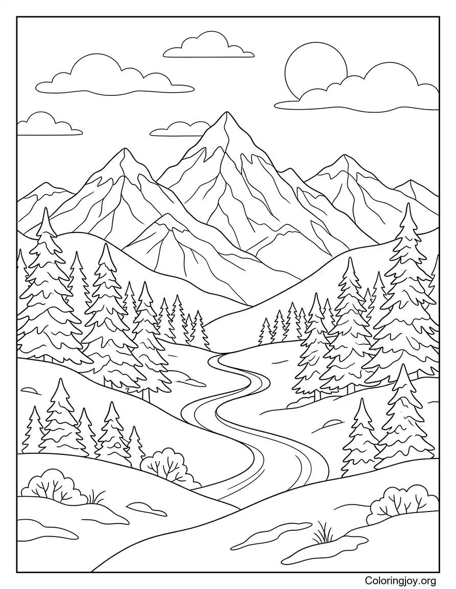 Winter Snow Mountain coloring page