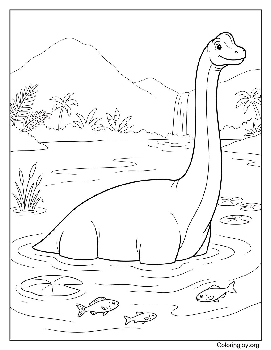 Brachiosaurus Swimming Through a Prehistoric Lake