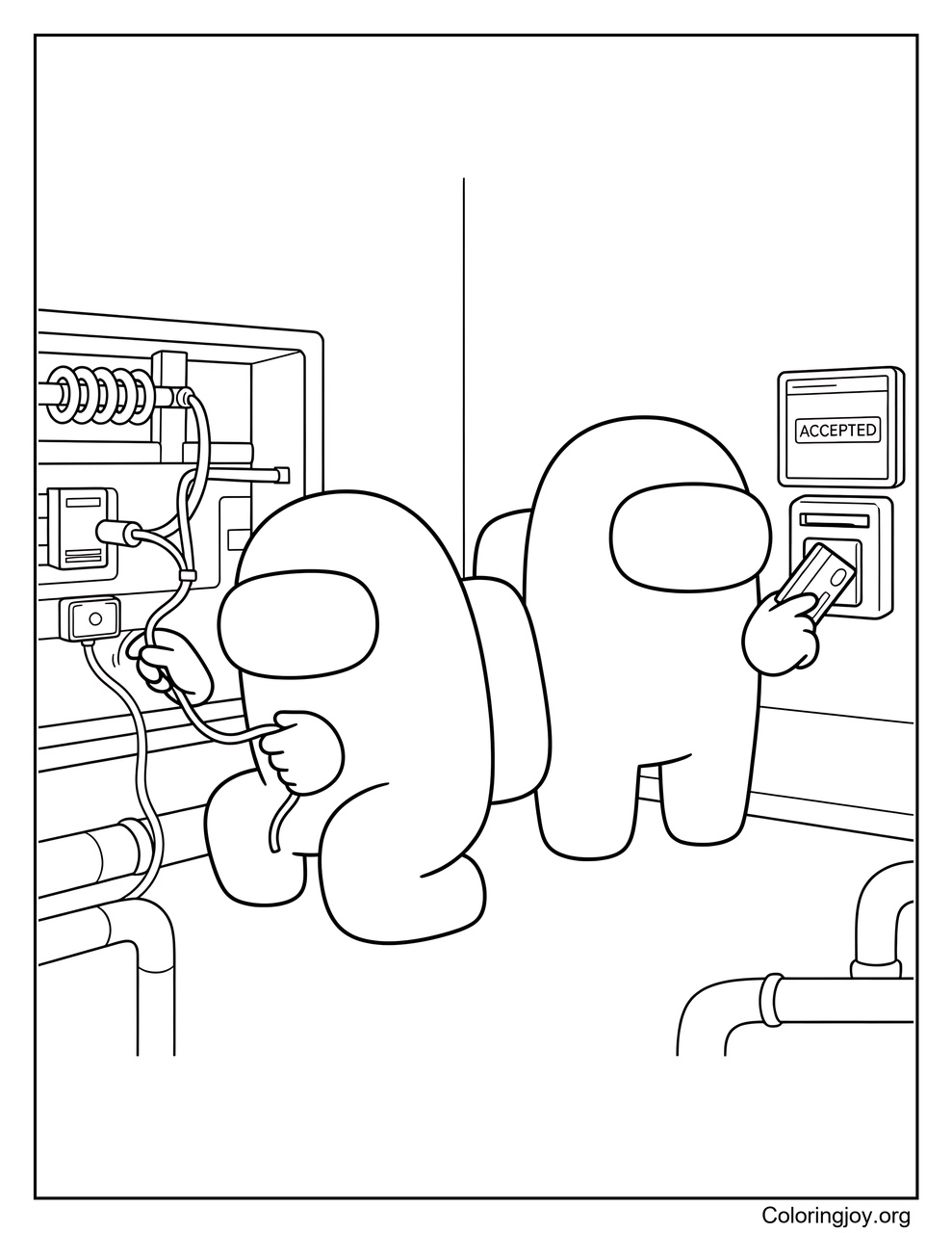 Help Among Us Crewmates Complete Tasks coloring page