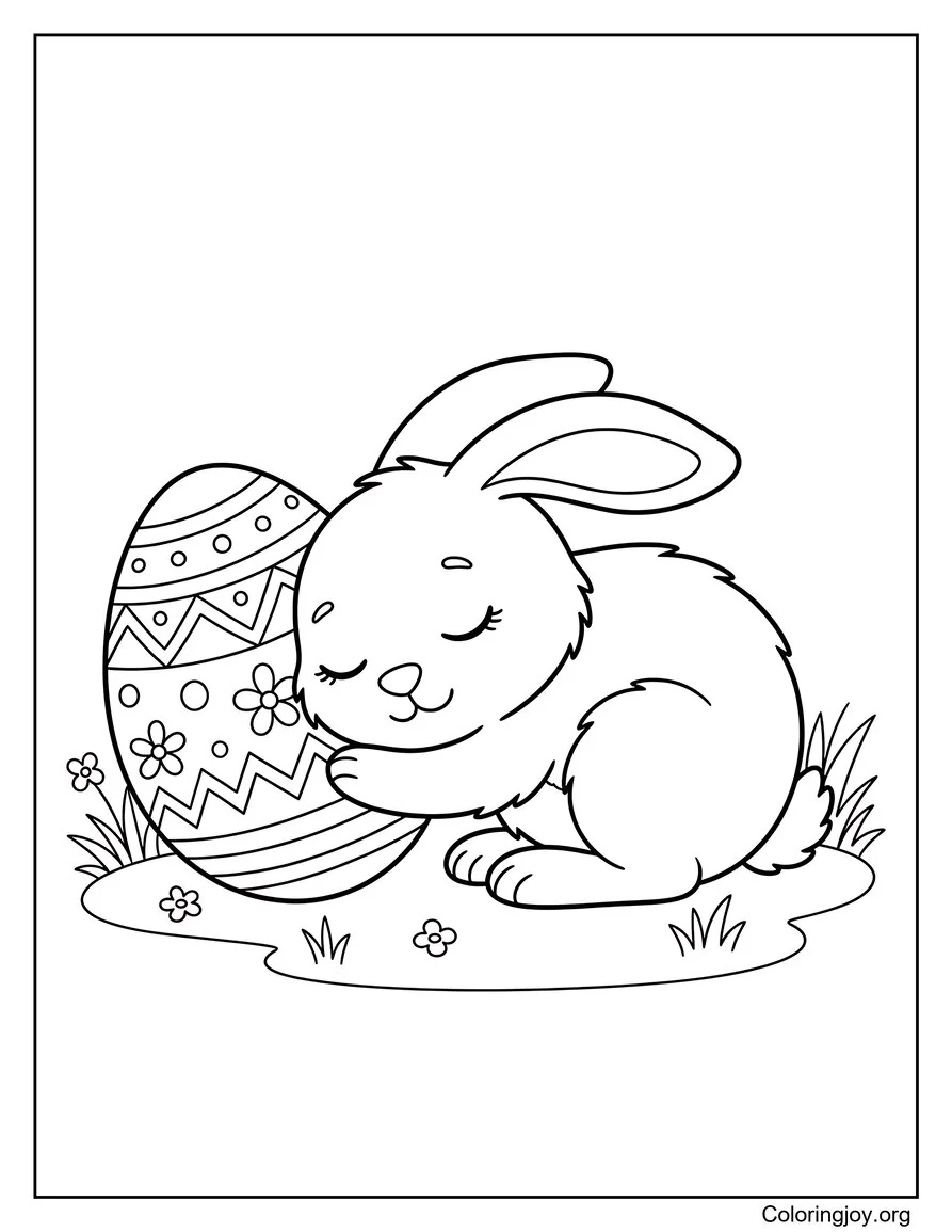 Página Para Colorear De Conejito De Pascua Durmiendo Con Huevo