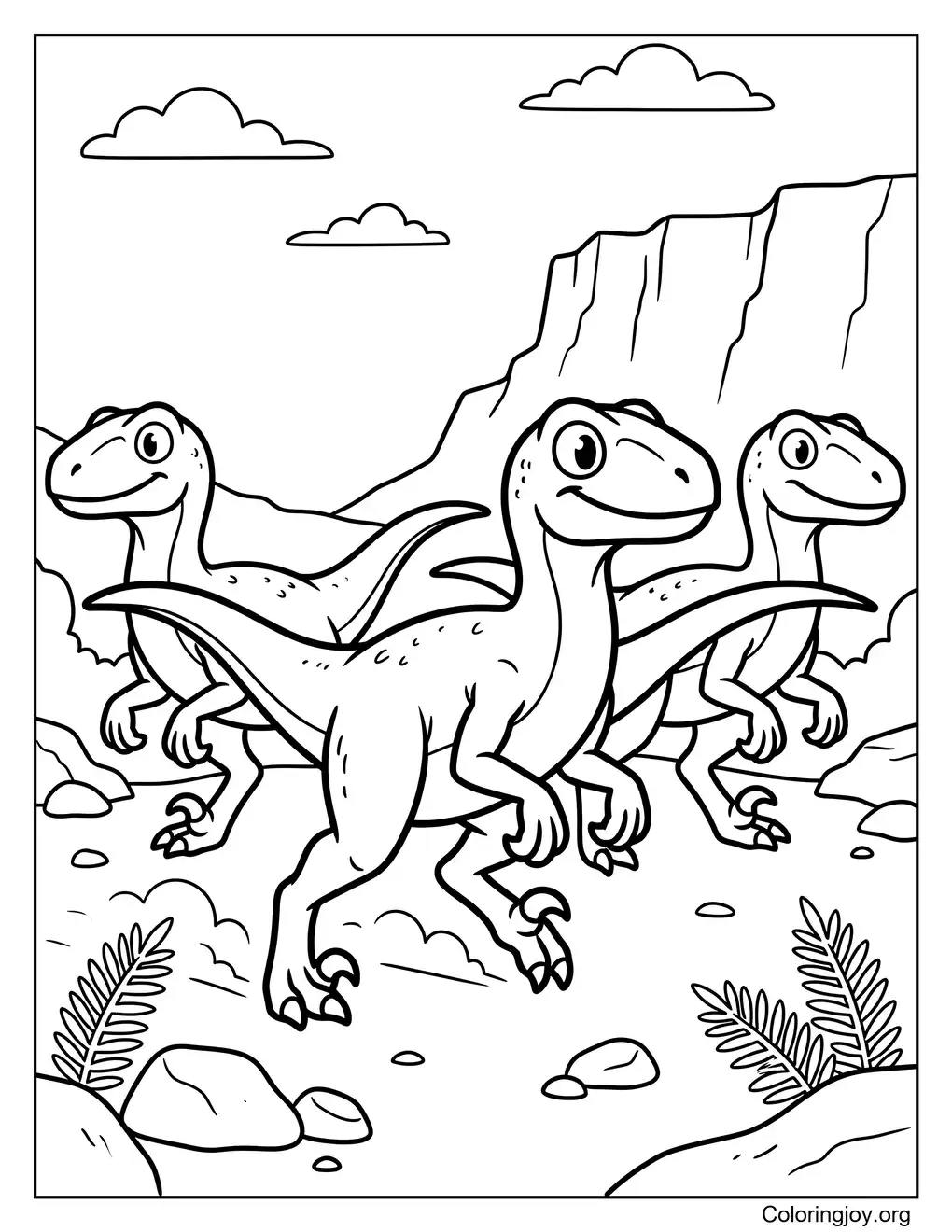 Velociraptor Pack Hunting Together coloring page