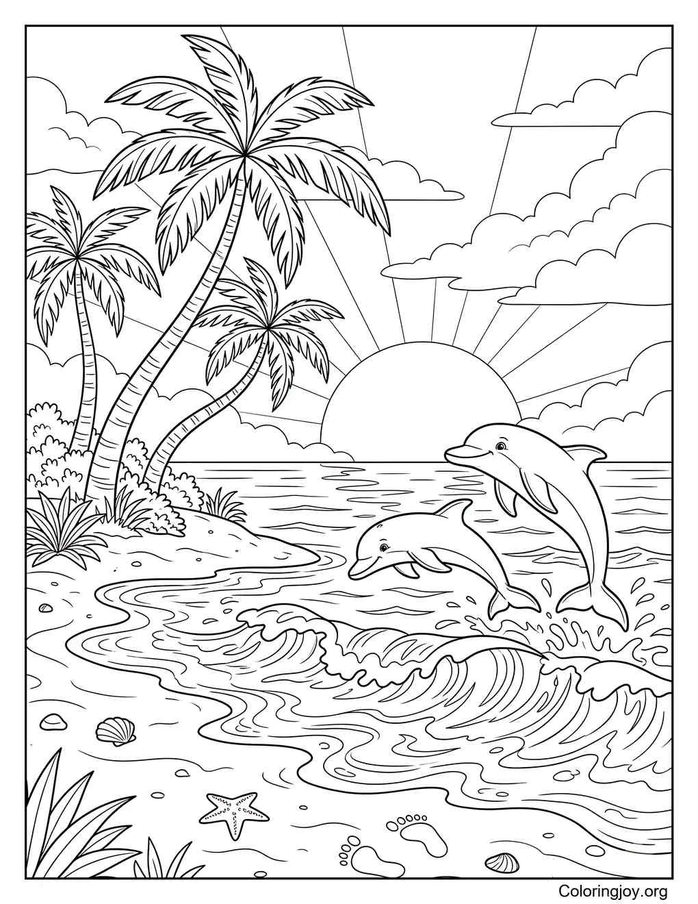 Cute Sweet Beach Sunset coloring page