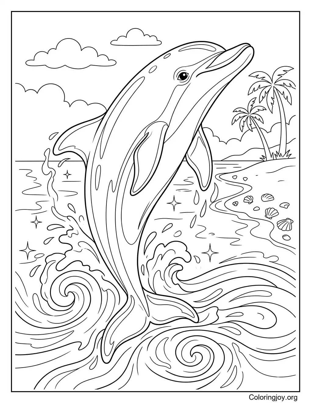 Dolphins Near The Beach Ocean coloring page