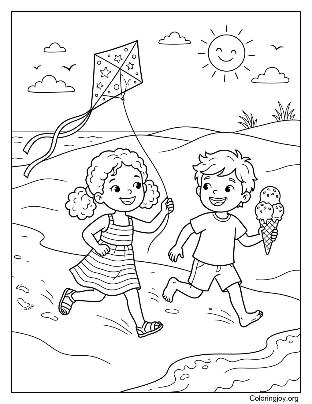 Happy Beach Kids Summer coloring page