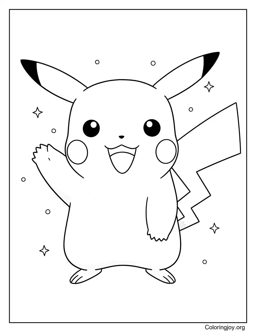 de Pikachu feliz sonriendo y saludando página para colorear