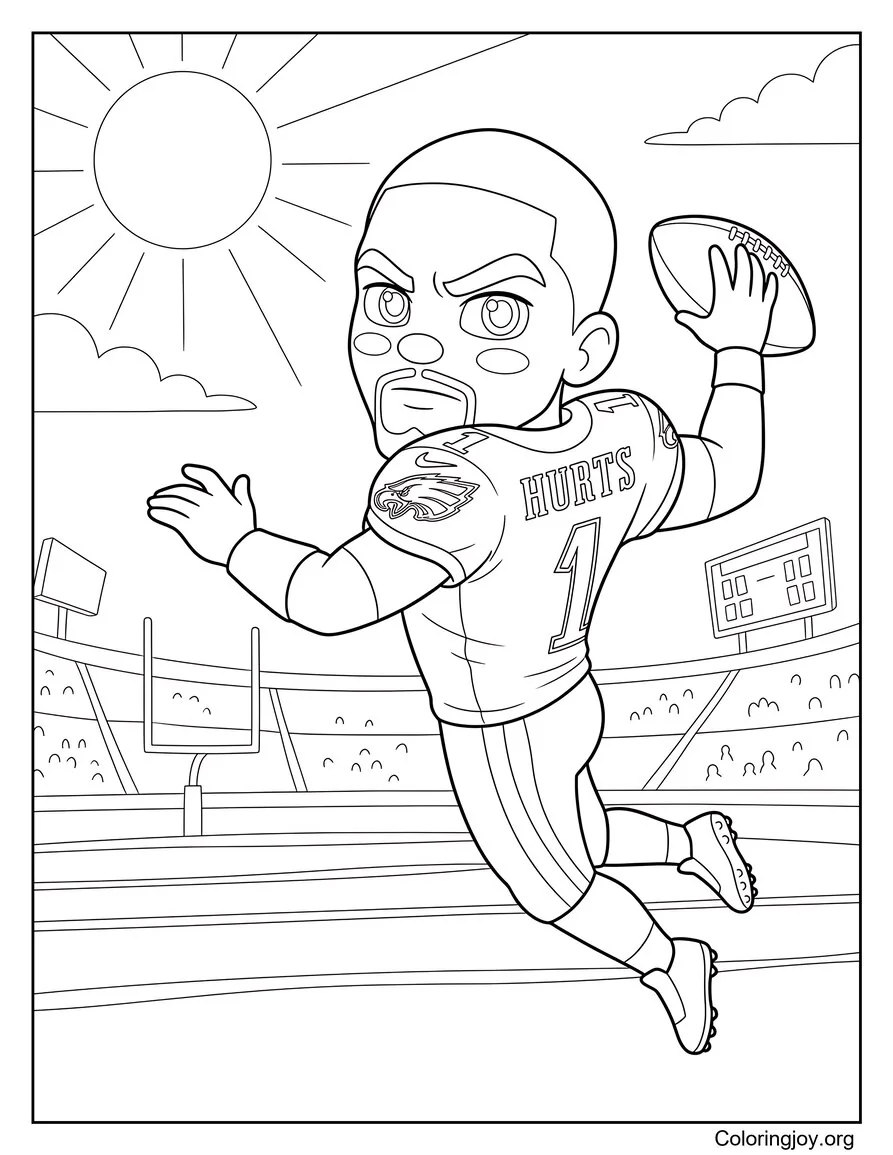 Jalen Hurts Passing Throw Action coloring page