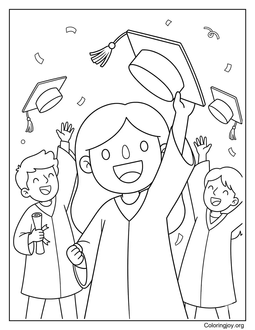 College Friends Tossing Graduation Caps In The Air coloring page