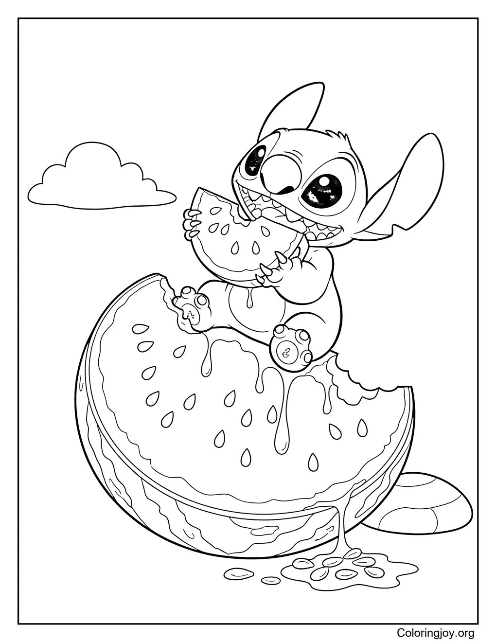 Stitch sandía página para colorear