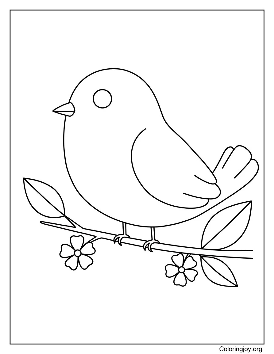 de rama de flores de primavera con pájaro página para colorear
