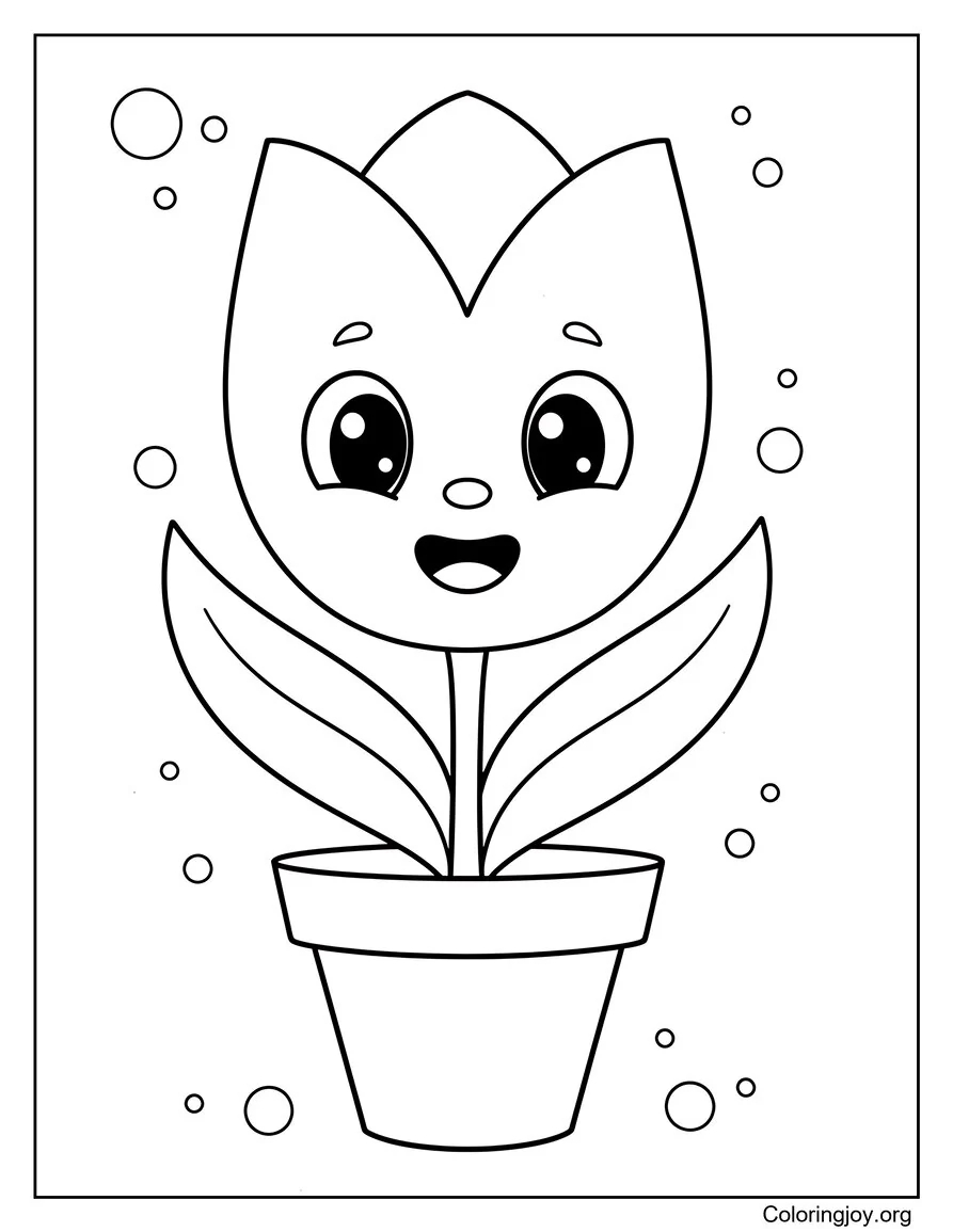 de tulipán, flor de primavera en una maceta página para colorear