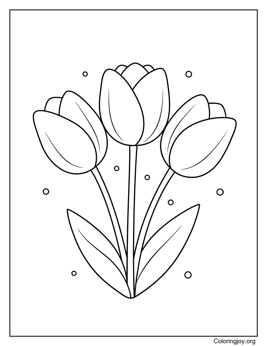 de tres flores de tulipanes primaverales página para colorear
