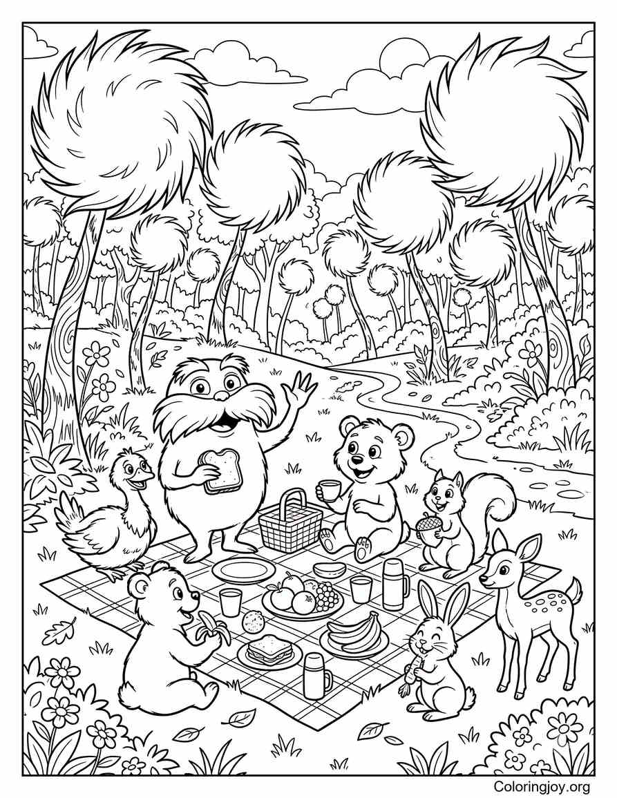 Lorax And Forest Animals Picnic coloring page