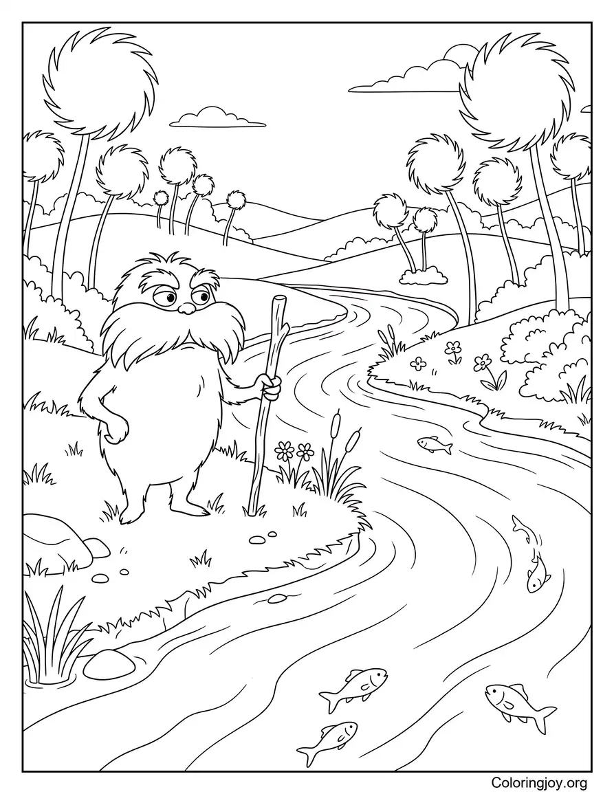 Lorax Watching A Clean River Coloring Sheet coloring page