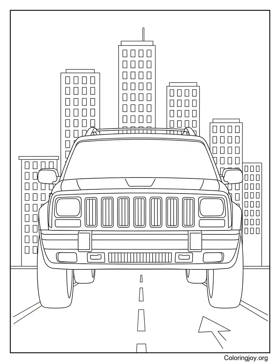 Jeep Cherokee Driving in the City coloring page