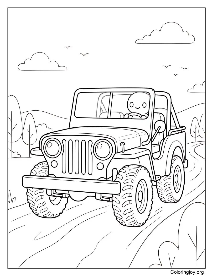 Old Classic Jeep on a Country Road coloring page