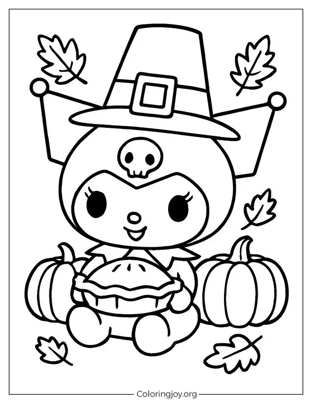 Kommen Sie mit unserer Kuromi-Halloween-Malvorlage in gruselig-süße Stimmung! Mit kräftigen Umrissen, lächelnden Kürbissen, Süßigkeiten, Fledermäusen und Sternen – perfekt für Kinder