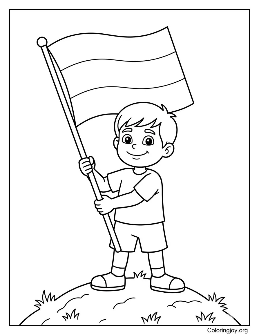 Gabonde la escena de la bandera en la colina página para colorear