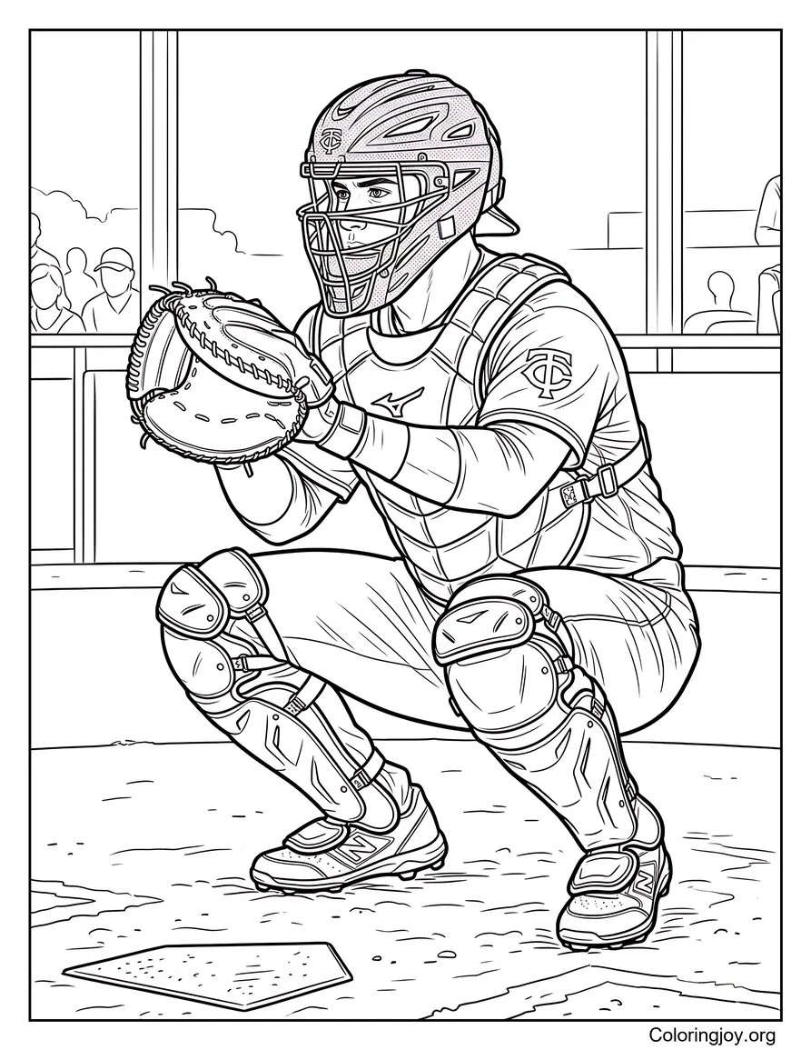 Baseball Realistic Catcher Ready Position coloring page