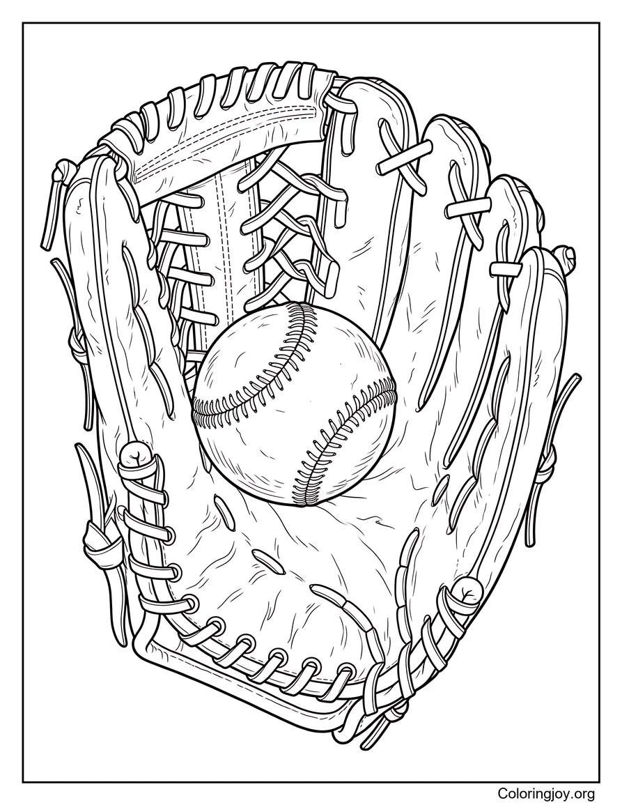 Detailed Baseball Glove And Bal Realistic Baseball coloring page