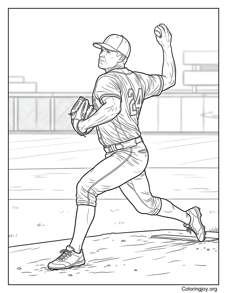 Pitcher Throwing Fastball Baseball coloring page