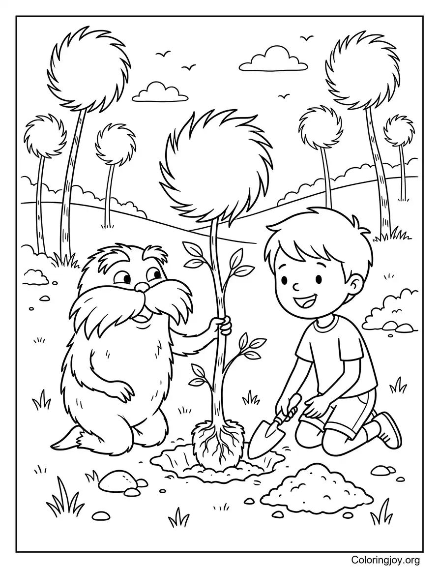 Lorax And Ted Planting A New Tree coloring page