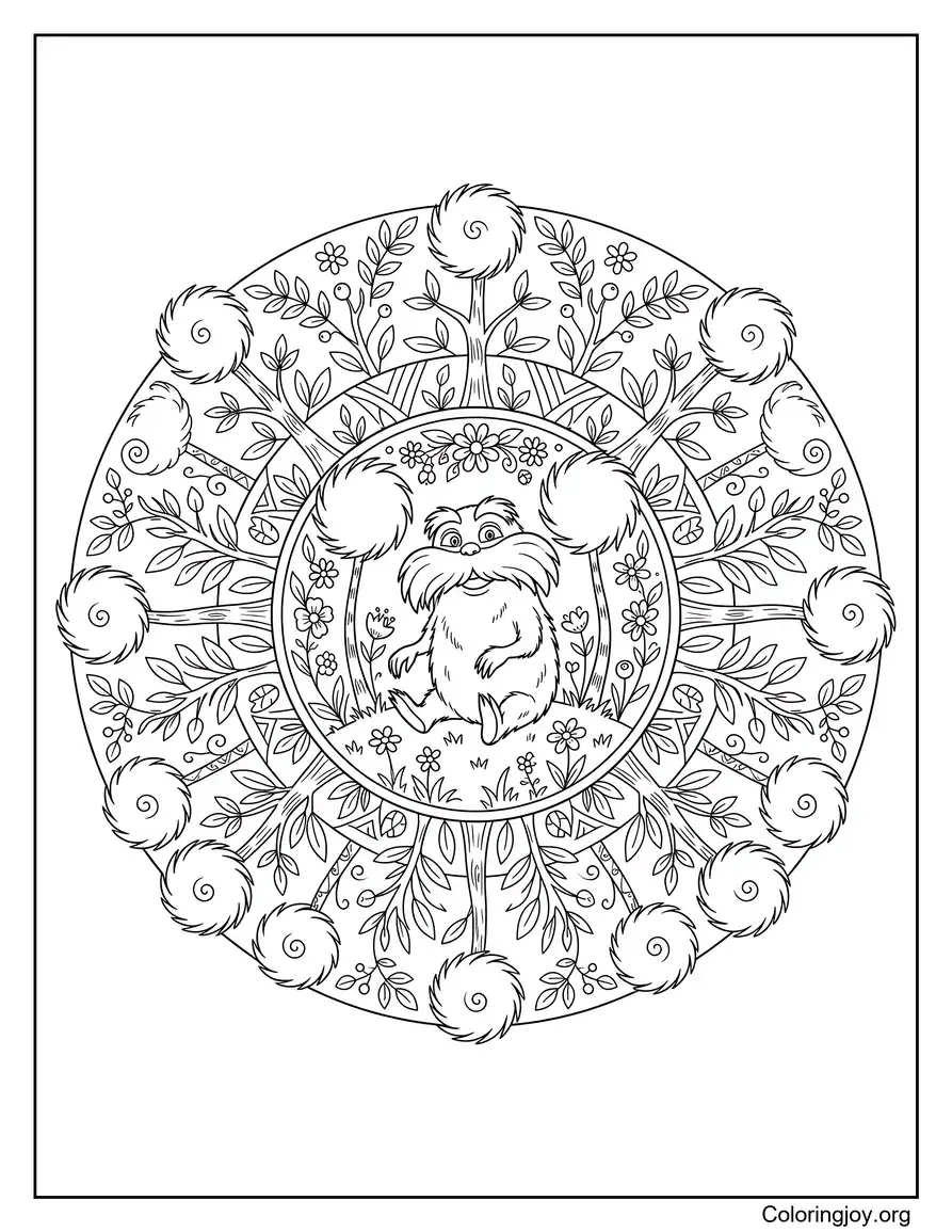Lorax And Truffula Trees Mandala Coloring Sheet coloring page