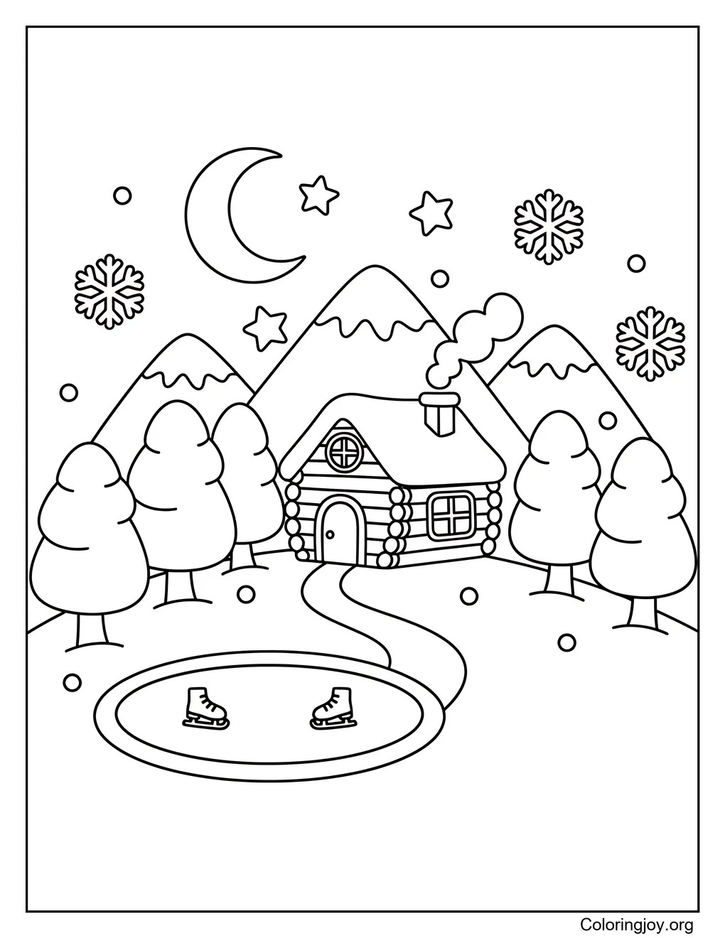 Snowy Landscape,Color a calm and beautiful winter view.